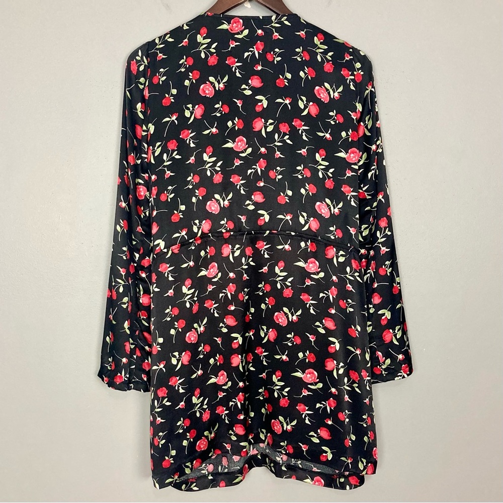 Reformation Hart Satin Mini Dress Women’s Size 4 Long Sleeves Floral Pockets - Picture 6 of 9